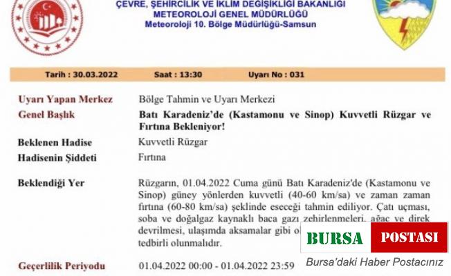 Batı Karadeniz’de fırtına uyarısı