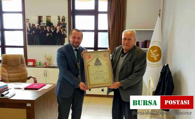 Simavlı hayırsevere Diyanet İşleri Başkanı Ali Erbaş’tan takdir belgesi